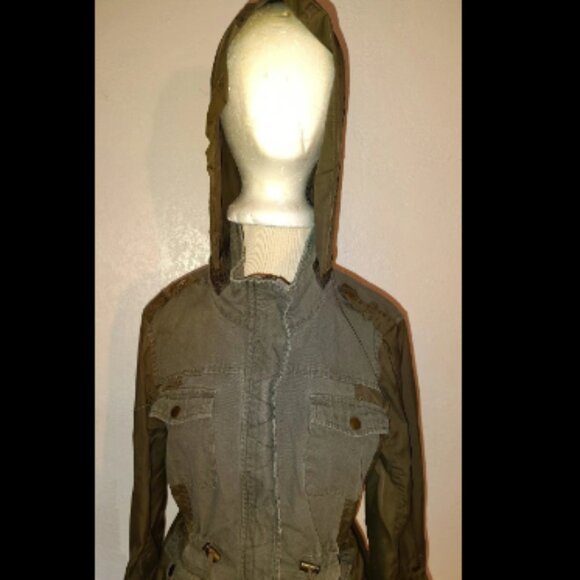 American Rag CIE Women's Cargo Jacket Olive Green Zip Front Snap Hooded Size XL. - Picture 5 of 8
